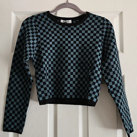 NWT- DayDreamer Women's Teal Check Fitted Pull Over Sweater - Picture 3 of 9